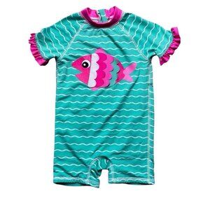 Wippette Baby Girls Fish Rash Guard Swim Suit Size 12 Months
